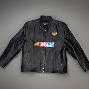 NASCAR Nextel‎ Black Leather Bomber Jacket Coat Vintage RARE Embroidered Large